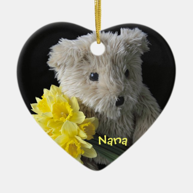 En Céramique daffodil ours ornement coeur (Devant)