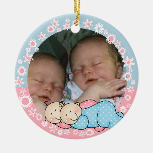 En Céramique Ęr ornement jumel de Noël de garçon et de fille (Devant)