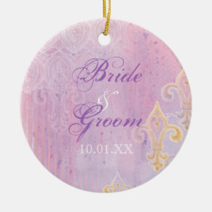 En Céramique Fleur di Lys Damask 2 Bleu - Ornement Mariage