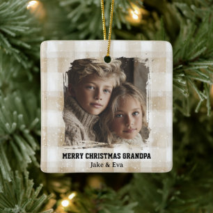 En Céramique Joyeux Noël Grand-Père   Ornement de photo de fami