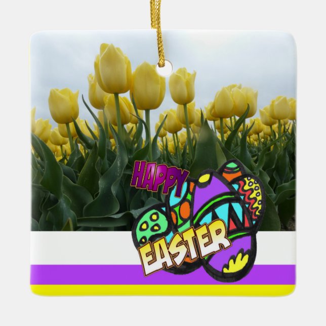 En Céramique Joyeux ornement de conception de Tulipes Jaunes de (Devant)