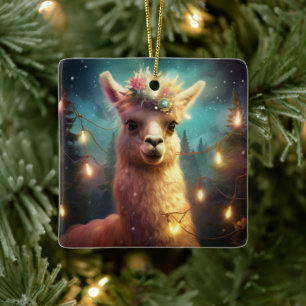 En Céramique Llama Joyeux ornement de Noël, Pet Lover cadeau