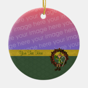 En Céramique Male Elf Wreath Vacances Ornement photo