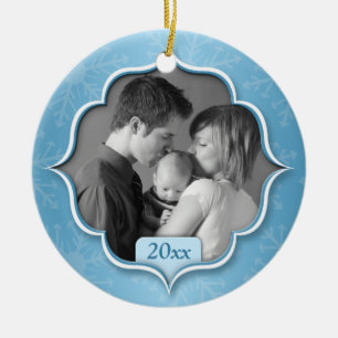 En Céramique Ornement bleu de photo de ęr Noël de la famille