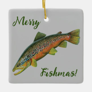 En Céramique Ornement Brown de pêche au merry de truite