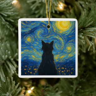 En Céramique Ornement Chat Nuit Étoilée Van Gogh