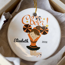 Ornement Cheerleader Brunette Cheer Orange & Noir
