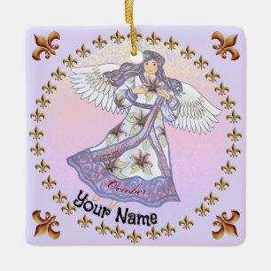 En Céramique Ornement d'ange d'anniversaire d'octobre