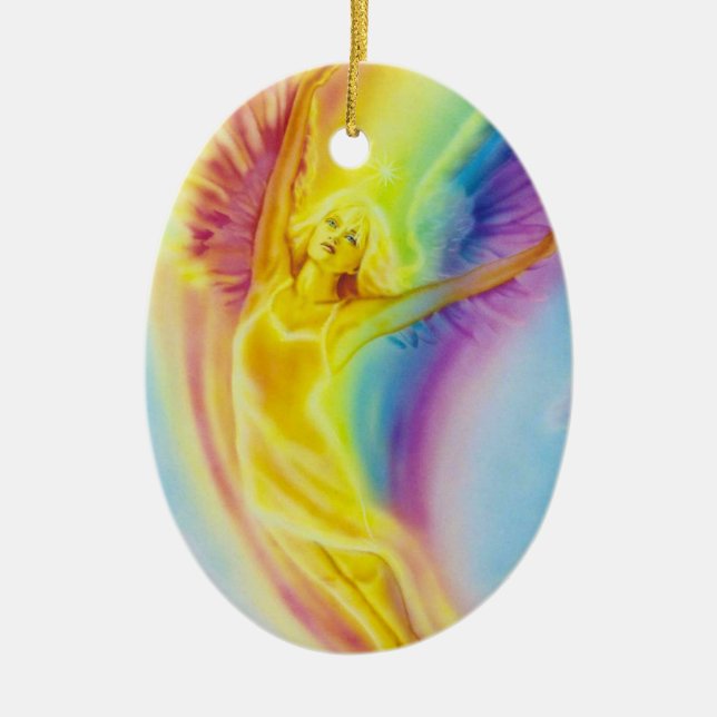 En Céramique Ornement d'ange d'arc-en-ciel par l'iris de Lisa (Devant)