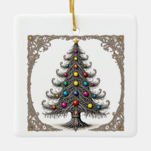 En Céramique Ornement d'arbre de Noël blanc vintage - Intrique