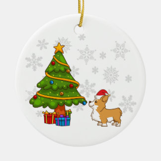 En Céramique Ornement d'arbre de Noël de corgi