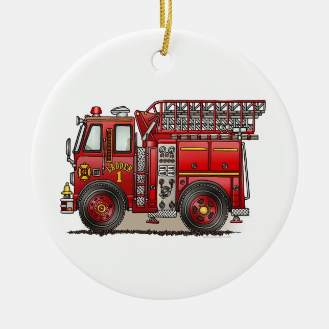 En Céramique Ornement de camion de pompiers d'échelle (Devant)