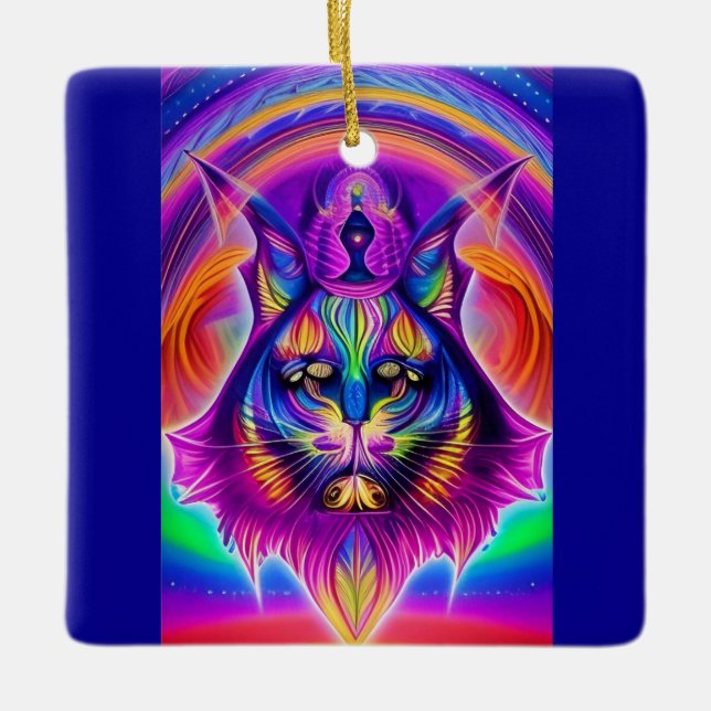 En Céramique ornement de chat mystique (Devant)