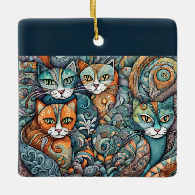 En Céramique ornement de chats apaisants (Devant)