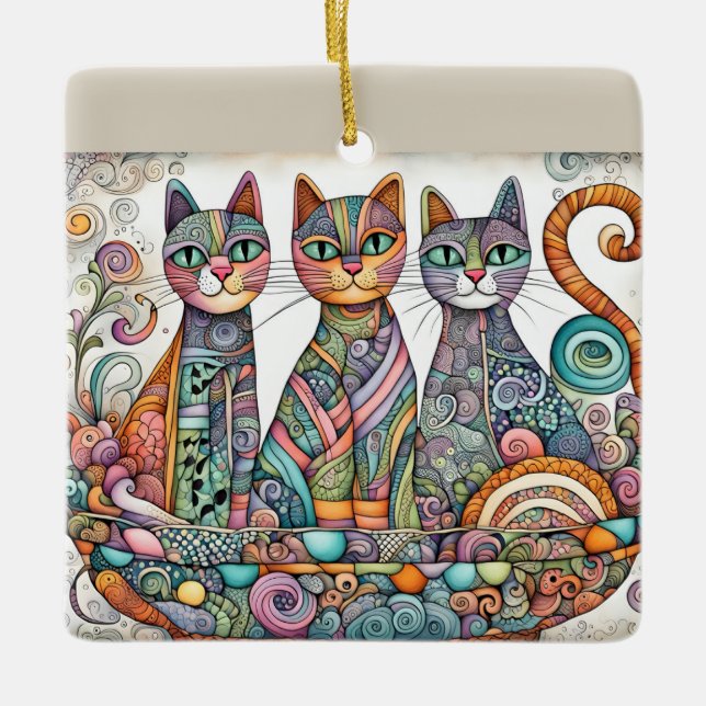 En Céramique ornement de chats apaisants (Devant)