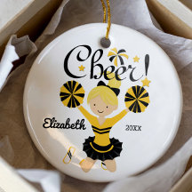 Ornement de cheerleader blonde Black & Gold Cheer
