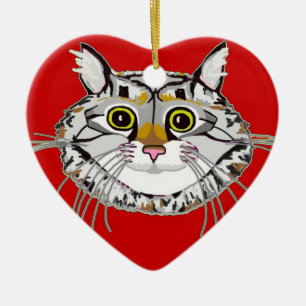 En Céramique Ornement de coeur de chat tigré