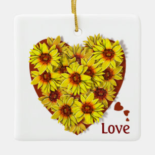 En Céramique Ornement de coeur de tournesol