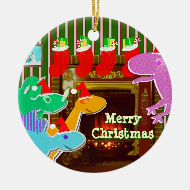 En Céramique Ornement de Dinos de Joyeux Noël (Devant)