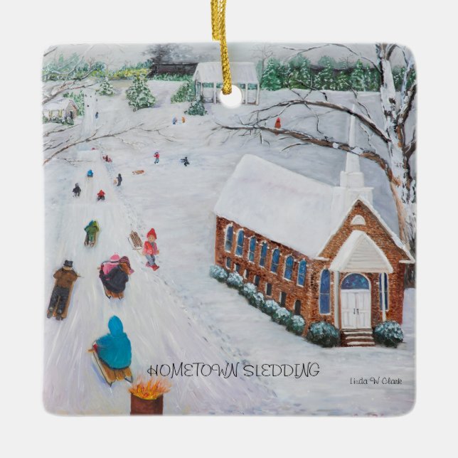 En Céramique Ornement de glissade de patinoire de ville natale  (Devant)