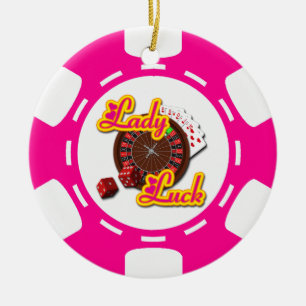 EN CÉRAMIQUE ORNEMENT DE JETON DE POKER DE DAME ROSE CHANCE