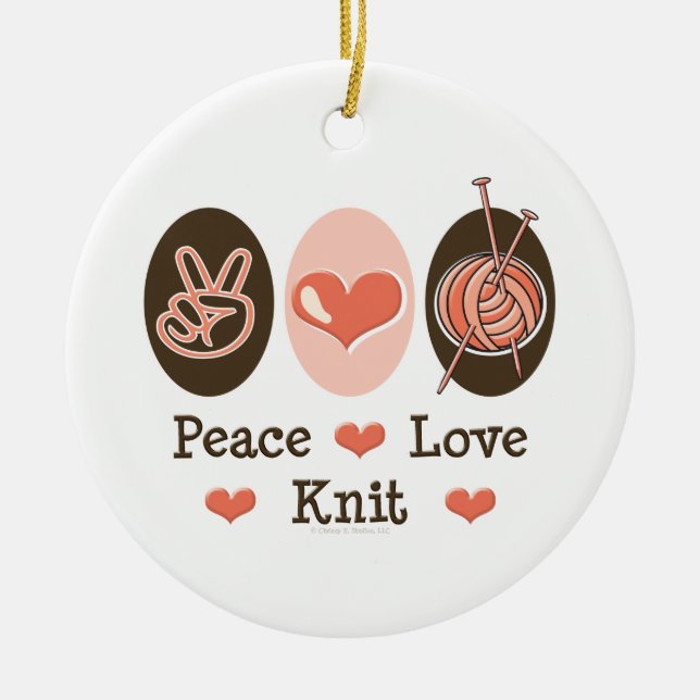 En Céramique Ornement de Knit d'amour de paix (Devant)