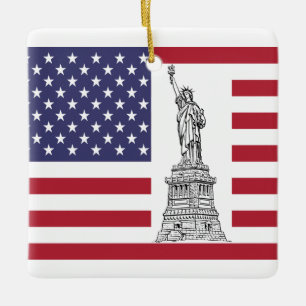 En Céramique Ornement de la Statue de la Liberté et du drapeau