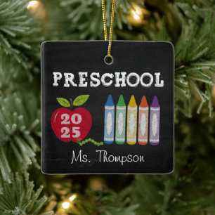 En Céramique Ornement de nom d'enseignant de maternelle 2025