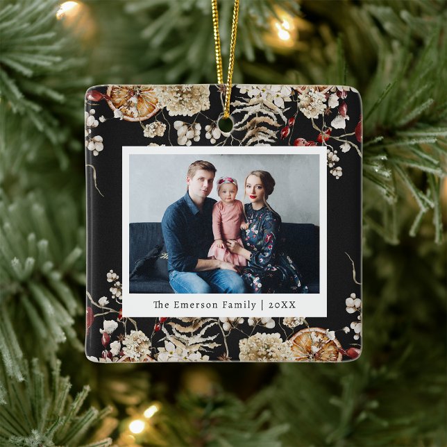 En Céramique Ornement de photo botanique (Black Rustic Boho Botanical Photo Ornament
)