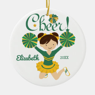 En Céramique Ornement de pom-pom girl cheveux noirs vert et or