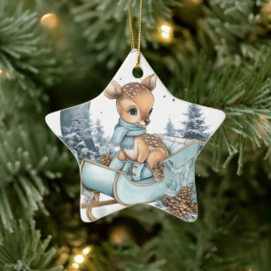 En Céramique Ornement de Renne Mignon – Décor de Noël Étoilé
