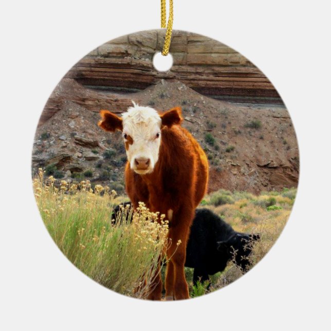 En Céramique Ornement de vache à Noël (Devant)