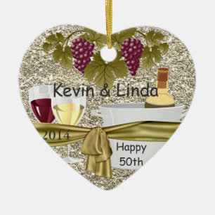 En Céramique ORNEMENT de VIN de CADEAU d'ANNIVERSAIRE d'OR