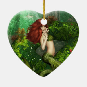 En Céramique Ornement d'une chevelure rouge de sirène