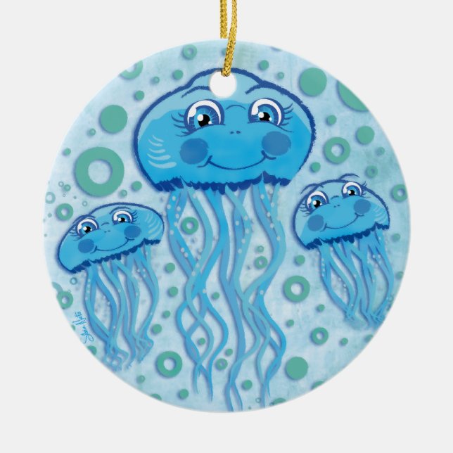 En Céramique Ornement Méduse mignonne et bulles (Devant)