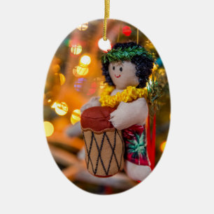 En Céramique Ornement ovale de Noël de petit garçon de batteu