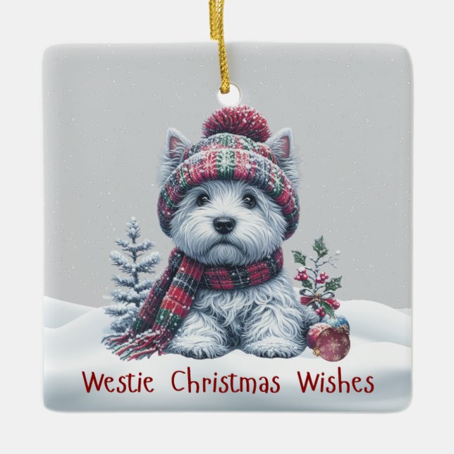En Céramique Ornement personnalisé de Westie d'hiver (Devant)