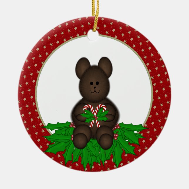 En Céramique Ornement personnalisé d'ours de Noël (Devant)