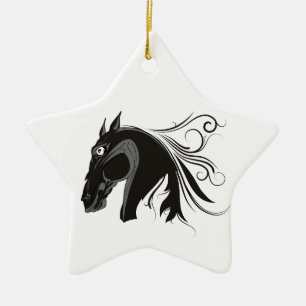 En Céramique Ornement personnalisé tête de cheval tribal noir e