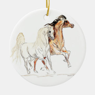 En Céramique Ornement rond de cheval Arabe