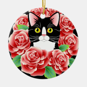 En Céramique Ornement rond de minou rose mignon d'amour de chat