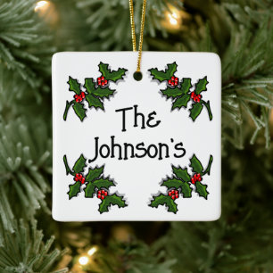En Céramique Ornement - Texte encadré dans les branches Holly