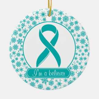 En Céramique Ornement turquoise de Cancer ovarien de flocon de