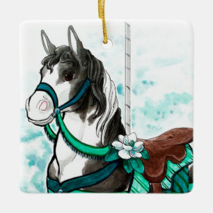 En Céramique Peinture Carousel Ornement Cheval