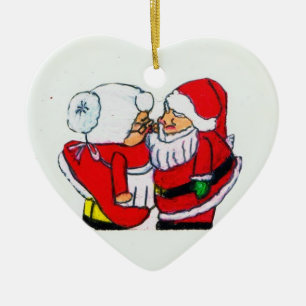 En Céramique PÈRE NOËL ET MRS. CLAUSE CHRISTMAS KISS ornement