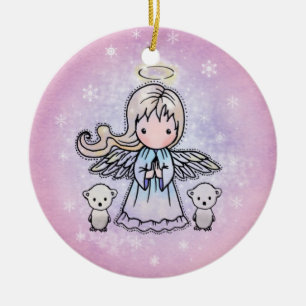 En Céramique Petit Ange et Ours Polaires Ornement