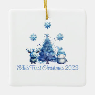 En Céramique Premier ornement bleu de Noël du bébé