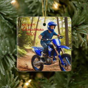 En Céramique Royal Blue Motocross Les amateurs de Noël Ornement