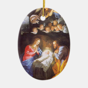En Céramique Sainte Famille Avec Anges Ornement
