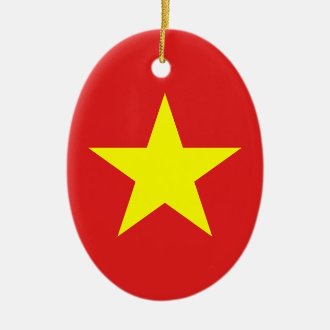 En Céramique Viêt Nam Drapeau Jaune Étoile Ornement Oval (Devant)